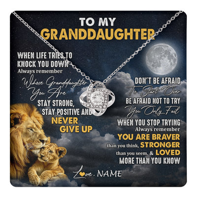 Love Knot Necklace 14K White Gold Finish | 1 | Personalized To My Granddaughter Necklace From Papa Grandpa Lion Never Give Up Granddaughter Birthday Graduation Christmas Customized Gift Box Message Card | teecentury
