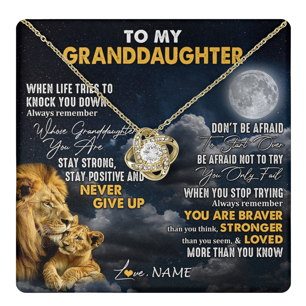 Love Knot Necklace 18K Yellow Gold Finish | 1 | Personalized To My Granddaughter Necklace From Papa Grandpa Lion Never Give Up Granddaughter Birthday Graduation Christmas Customized Gift Box Message Card | teecentury