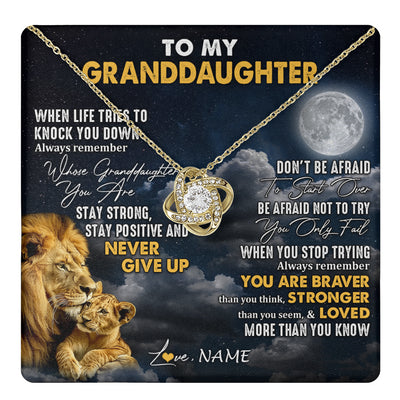 Love Knot Necklace 18K Yellow Gold Finish | 1 | Personalized To My Granddaughter Necklace From Papa Grandpa Lion Never Give Up Granddaughter Birthday Graduation Christmas Customized Gift Box Message Card | teecentury