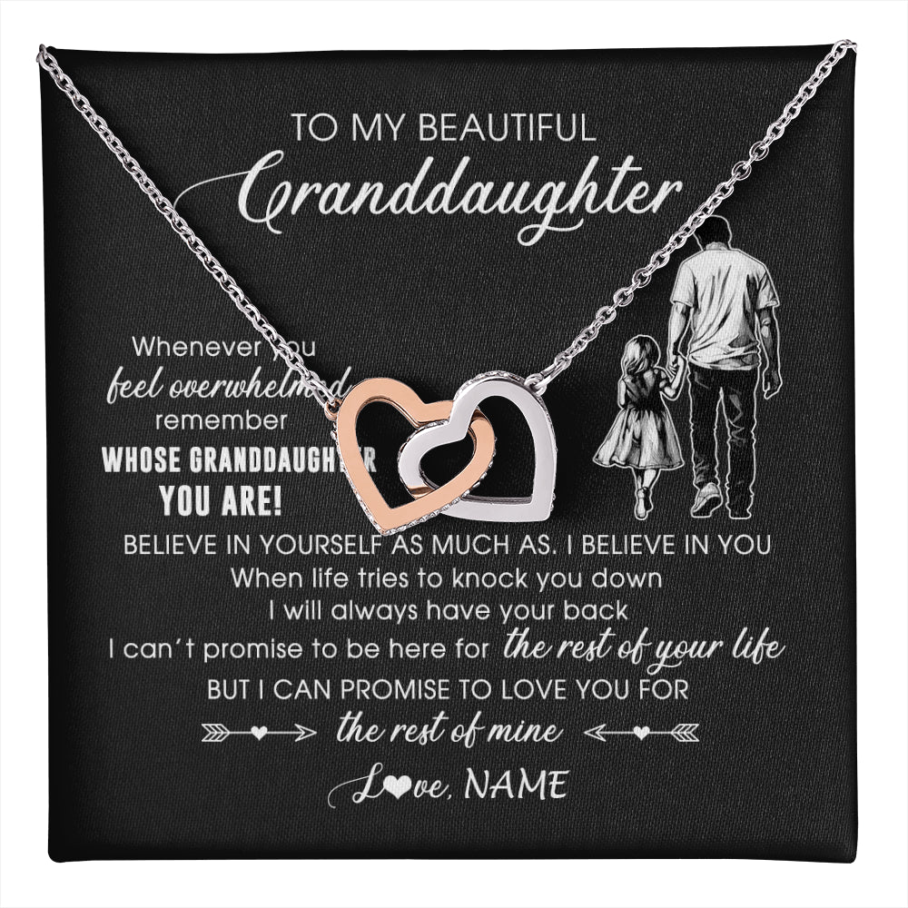 Interlocking Hearts Necklace Stainless Steel & Rose Gold Finish | 1 | Personalized To My Granddaughter Necklace From Papa Grandpa Whenever You Feel Overwhelmed Granddaughter Jewelry Birthday Christmas Customized Message Card | teecentury