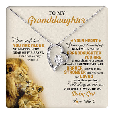 Forever Love Necklace 14K White Gold Finish | 1 | Personalized To My Granddaughter Necklace From Papa Lion Never Feel That You Are Alone Great Granddaughter Birthday Christmas Customized Gift Box Message Card | teecentury
