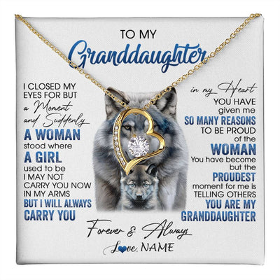 Forever Love Necklace 18K Yellow Gold Finish | 1 | Personalized To My Granddaughter Necklace I Close My Eyes For But A Moment Wolf Granddaughter Birthday Gifts Christmas Customized Gift Box Message Card | teecentury