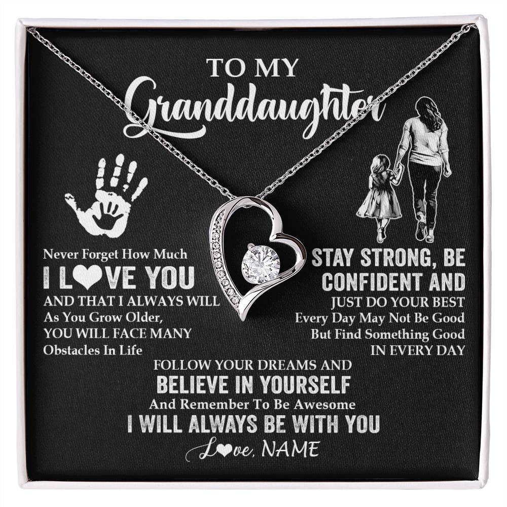 Forever Love Necklace 14K White Gold Finish | 1 | Personalized To My Granddaughter Necklace I Love You Forever From Grandma Granddaughter Birthday Gifts Christmas Graduation Customized Gift Box Message Card | teecentury