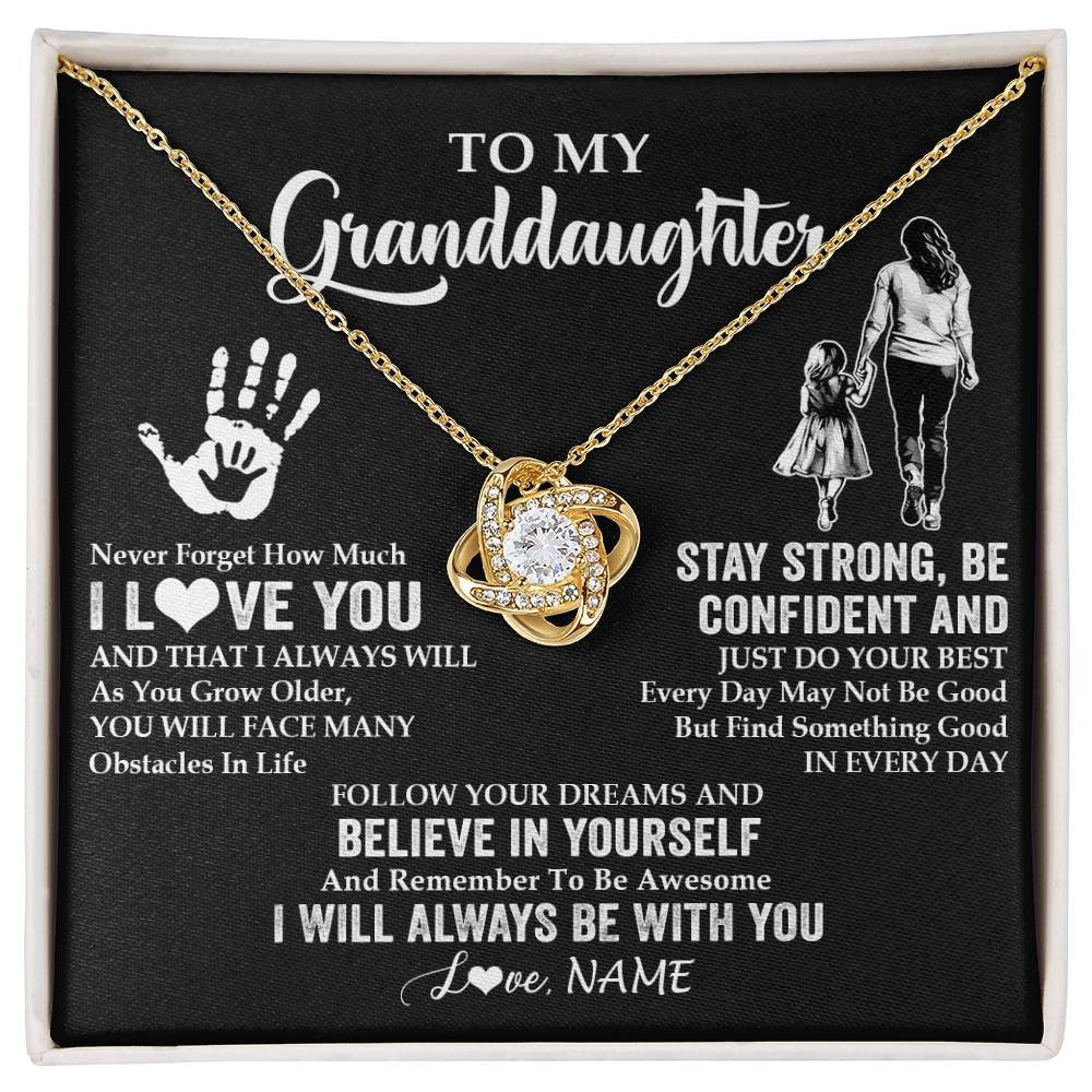Love Knot Necklace 18K Yellow Gold Finish | 1 | Personalized To My Granddaughter Necklace I Love You Forever From Grandma Granddaughter Birthday Gifts Christmas Graduation Customized Gift Box Message Card | teecentury