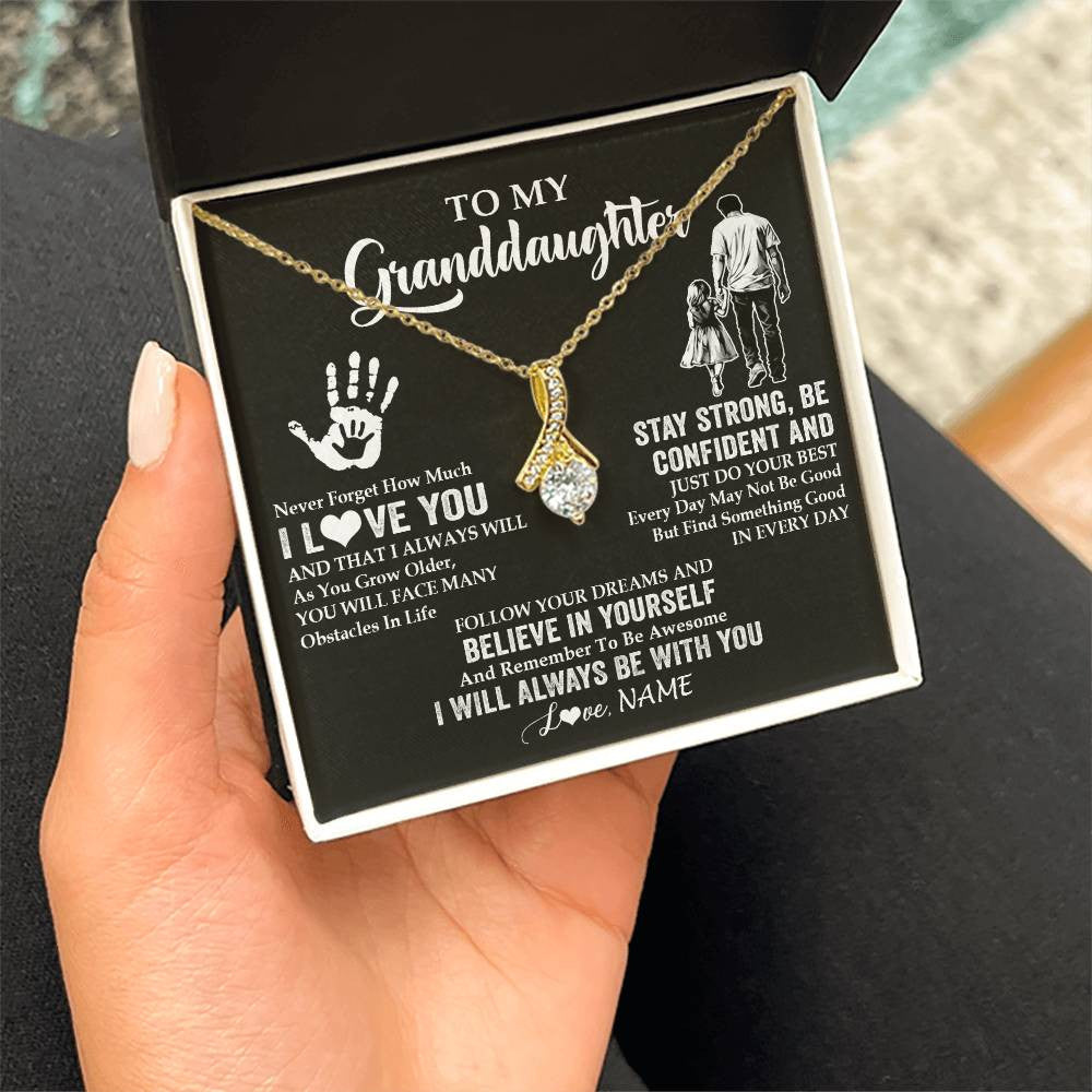 Alluring Beauty Necklace 18K Yellow Gold Finish | 2 | Personalized To My Granddaughter Necklace I Love You Forever From Grandpa Granddaughter Birthday Gifts Christmas Graduation Customized Gift Box Message Card | teecentury