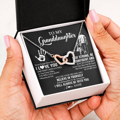Interlocking Hearts Necklace Stainless Steel & Rose Gold Finish | 2 | Personalized To My Granddaughter Necklace I Love You Forever From Grandpa Granddaughter Birthday Gifts Christmas Graduation Customized Gift Box Message Card | teecentury