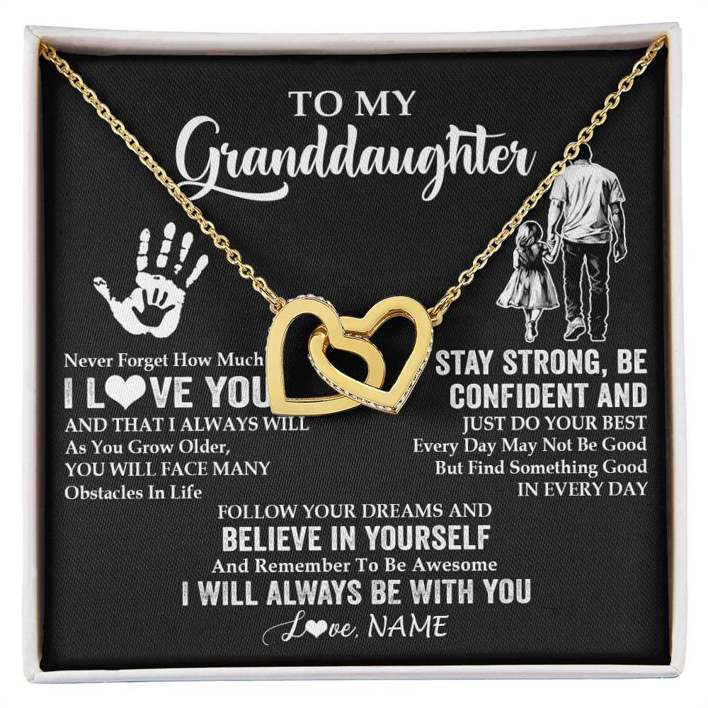 Interlocking Hearts Necklace 18K Yellow Gold Finish | 1 | Personalized To My Granddaughter Necklace I Love You Forever From Grandpa Granddaughter Birthday Gifts Christmas Graduation Customized Gift Box Message Card | teecentury