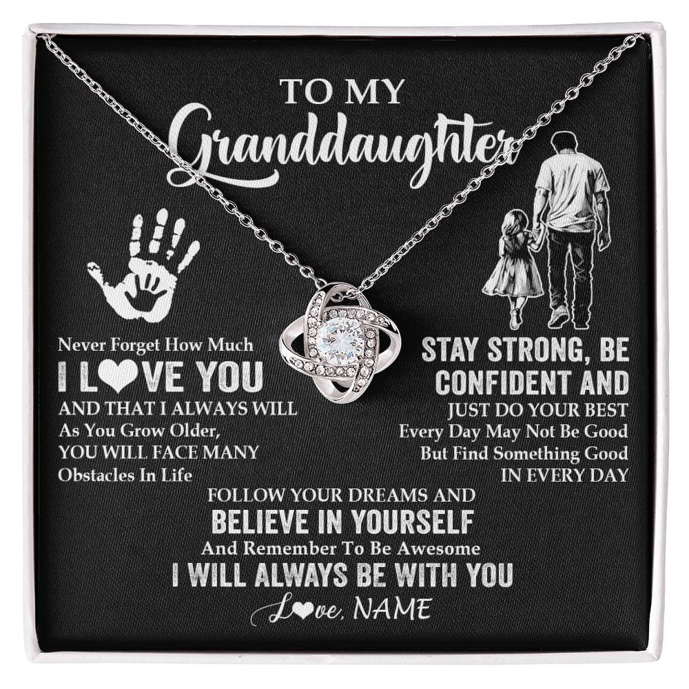 Love Knot Necklace 14K White Gold Finish | 1 | Personalized To My Granddaughter Necklace I Love You Forever From Grandpa Granddaughter Birthday Gifts Christmas Graduation Customized Gift Box Message Card | teecentury