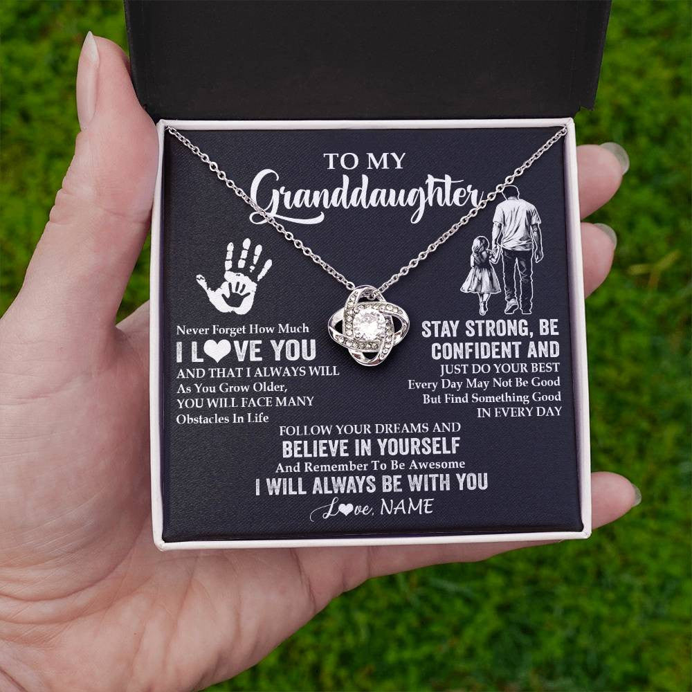 Love Knot Necklace 14K White Gold Finish | 2 | Personalized To My Granddaughter Necklace I Love You Forever From Grandpa Granddaughter Birthday Gifts Christmas Graduation Customized Gift Box Message Card | teecentury