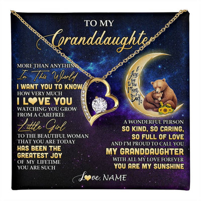 Forever Love Necklace 18K Yellow Gold Finish | 1 | Personalized To My Granddaughter Necklace Positive Energy Encourage Brave Little Bear Granddaughter Birthday Gifts Christmas Customized Gift Box Message Card | teecentury