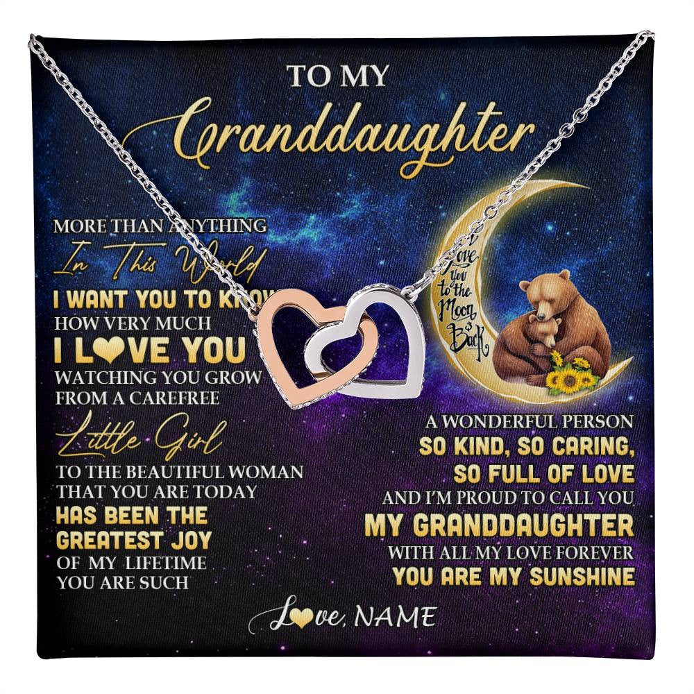 Interlocking Hearts Necklace Stainless Steel & Rose Gold Finish | 1 | Personalized To My Granddaughter Necklace Positive Energy Encourage Brave Little Bear Granddaughter Birthday Gifts Christmas Customized Gift Box Message Card | teecentury