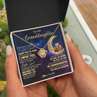 Love Knot Necklace 18K Yellow Gold Finish | 2 | Personalized To My Granddaughter Necklace Positive Energy Encourage Brave Little Bear Granddaughter Birthday Gifts Christmas Customized Gift Box Message Card | teecentury