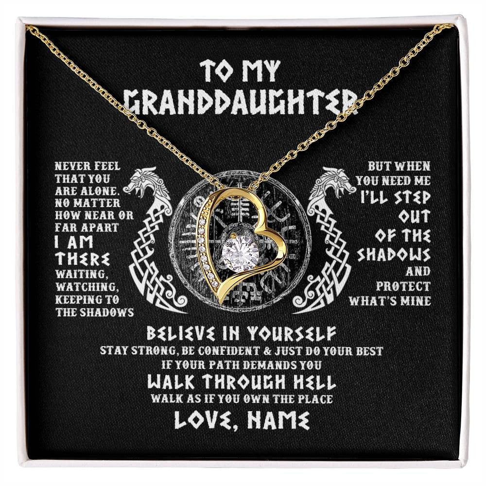 Forever Love Necklace 18K Yellow Gold Finish | 1 | Personalized To My Granddaughter Necklace Viking Never Feel You Are Alone Odin Scandinavian Norse Runes Birthday Christmas Customized Gift Box Message Card | teecentury