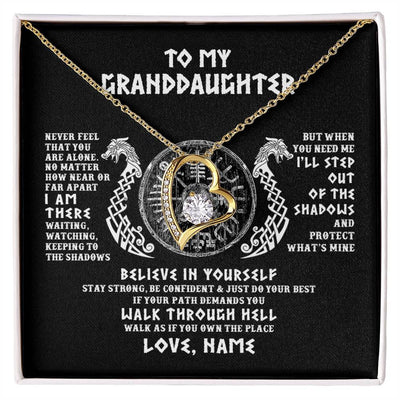 Forever Love Necklace 18K Yellow Gold Finish | 1 | Personalized To My Granddaughter Necklace Viking Never Feel You Are Alone Odin Scandinavian Norse Runes Birthday Christmas Customized Gift Box Message Card | teecentury