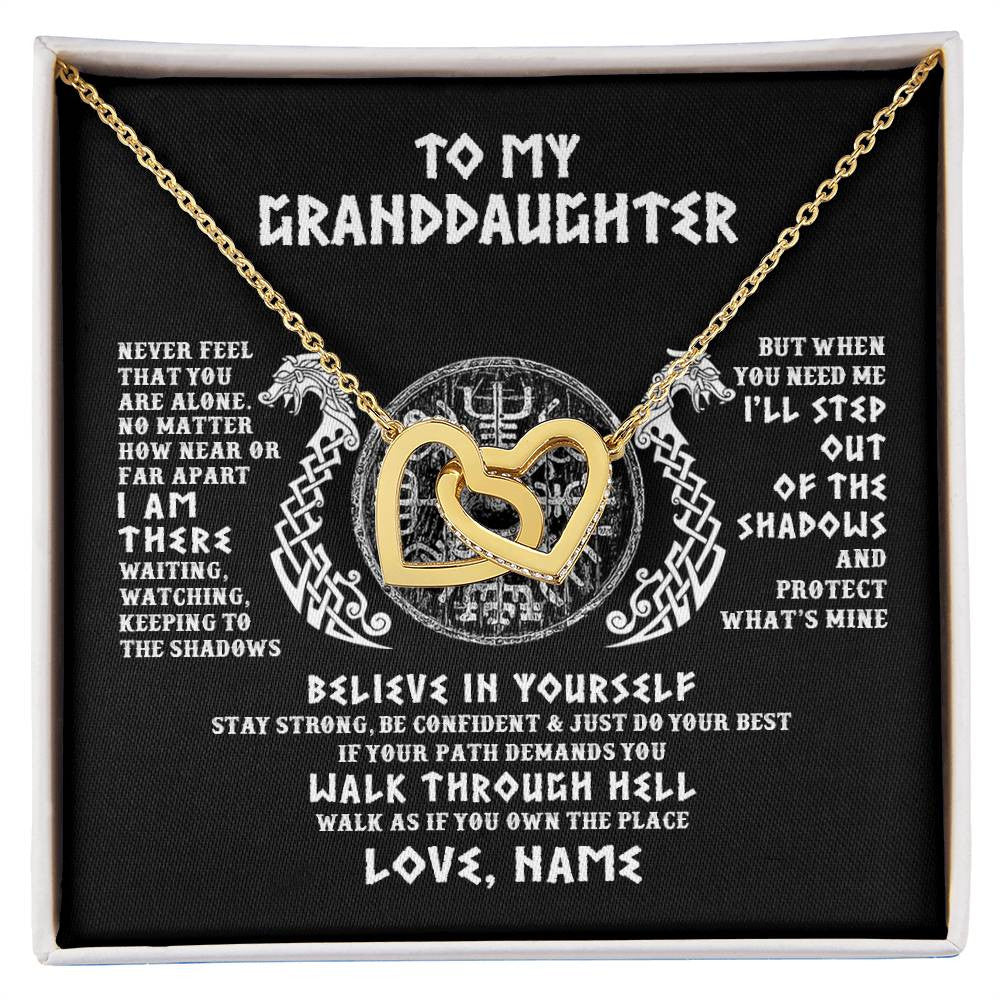 Interlocking Hearts Necklace 18K Yellow Gold Finish | 1 | Personalized To My Granddaughter Necklace Viking Never Feel You Are Alone Odin Scandinavian Norse Runes Birthday Christmas Customized Gift Box Message Card | teecentury