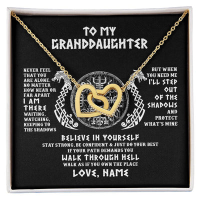 Interlocking Hearts Necklace 18K Yellow Gold Finish | 1 | Personalized To My Granddaughter Necklace Viking Never Feel You Are Alone Odin Scandinavian Norse Runes Birthday Christmas Customized Gift Box Message Card | teecentury