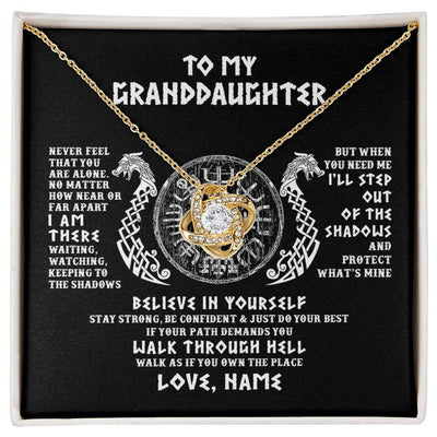 Love Knot Necklace 18K Yellow Gold Finish | 1 | Personalized To My Granddaughter Necklace Viking Never Feel You Are Alone Odin Scandinavian Norse Runes Birthday Christmas Customized Gift Box Message Card | teecentury