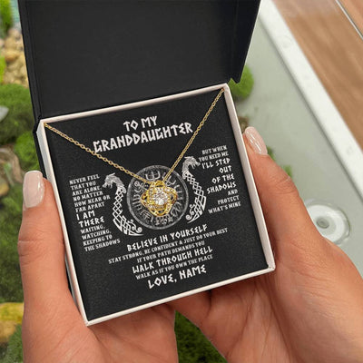 Love Knot Necklace 18K Yellow Gold Finish | 2 | Personalized To My Granddaughter Necklace Viking Never Feel You Are Alone Odin Scandinavian Norse Runes Birthday Christmas Customized Gift Box Message Card | teecentury
