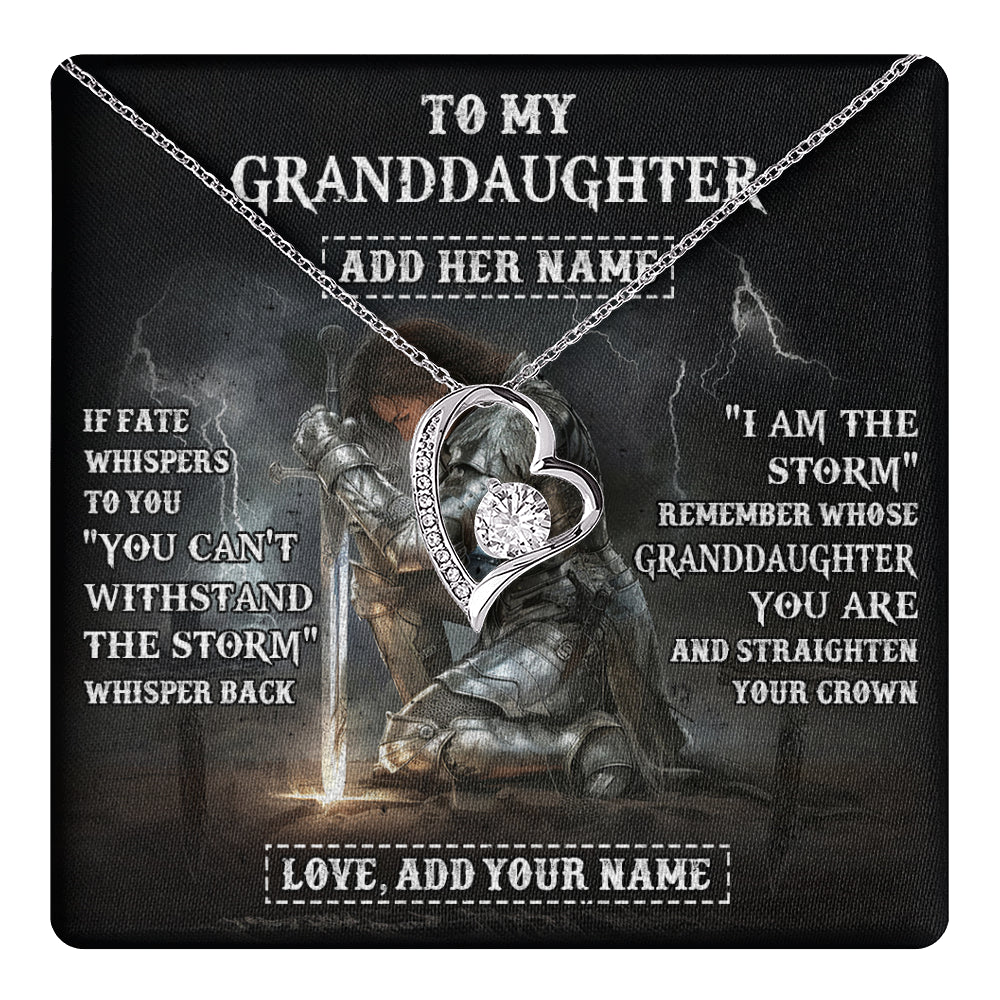 Forever Love Necklace 14K White Gold Finish | 1 | Personalized To My Granddaughter Necklace Women Warrior Knights Templar I Am The Storm Best Granddaughter Birthday Gifts Christmas Gift Box Message Card | teecentury