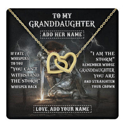 Interlocking Hearts Necklace 18K Yellow Gold Finish | 1 | Personalized To My Granddaughter Necklace Women Warrior Knights Templar I Am The Storm Best Granddaughter Birthday Gifts Christmas Gift Box Message Card | teecentury