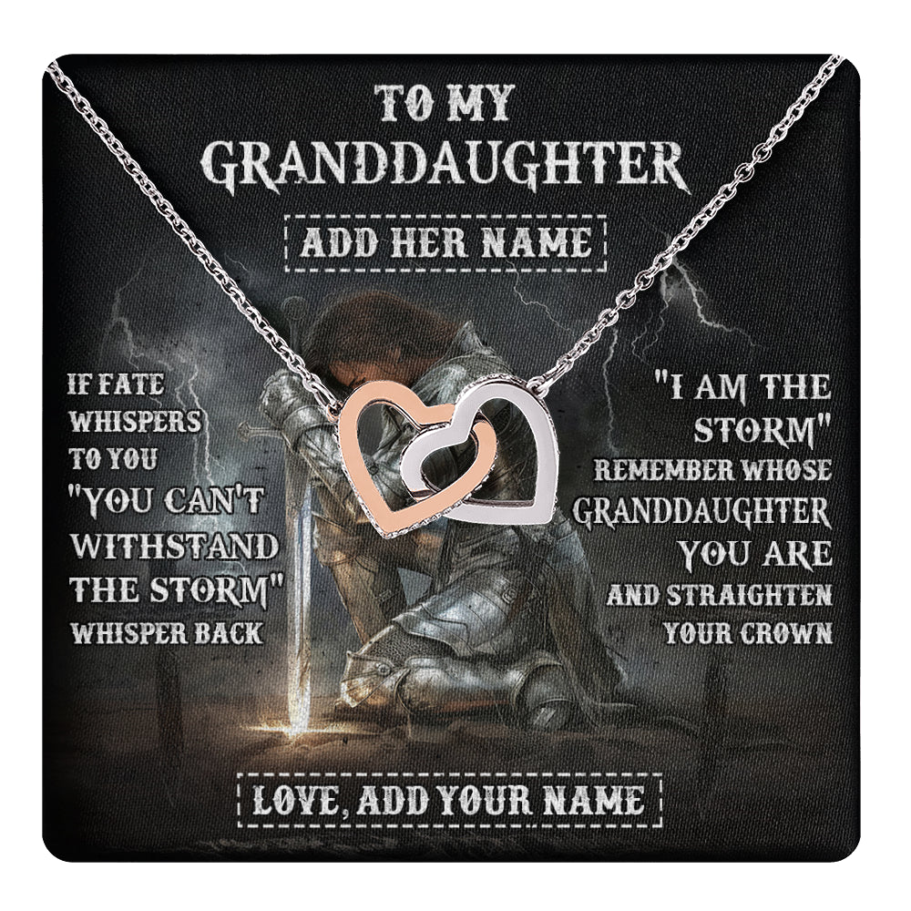 Interlocking Hearts Necklace Stainless Steel & Rose Gold Finish | 1 | Personalized To My Granddaughter Necklace Women Warrior Knights Templar I Am The Storm Best Granddaughter Birthday Gifts Christmas Gift Box Message Card | teecentury