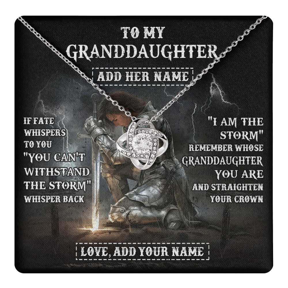 Love Knot Necklace 14K White Gold Finish | 1 | Personalized To My Granddaughter Necklace Women Warrior Knights Templar I Am The Storm Best Granddaughter Birthday Gifts Christmas Gift Box Message Card | teecentury