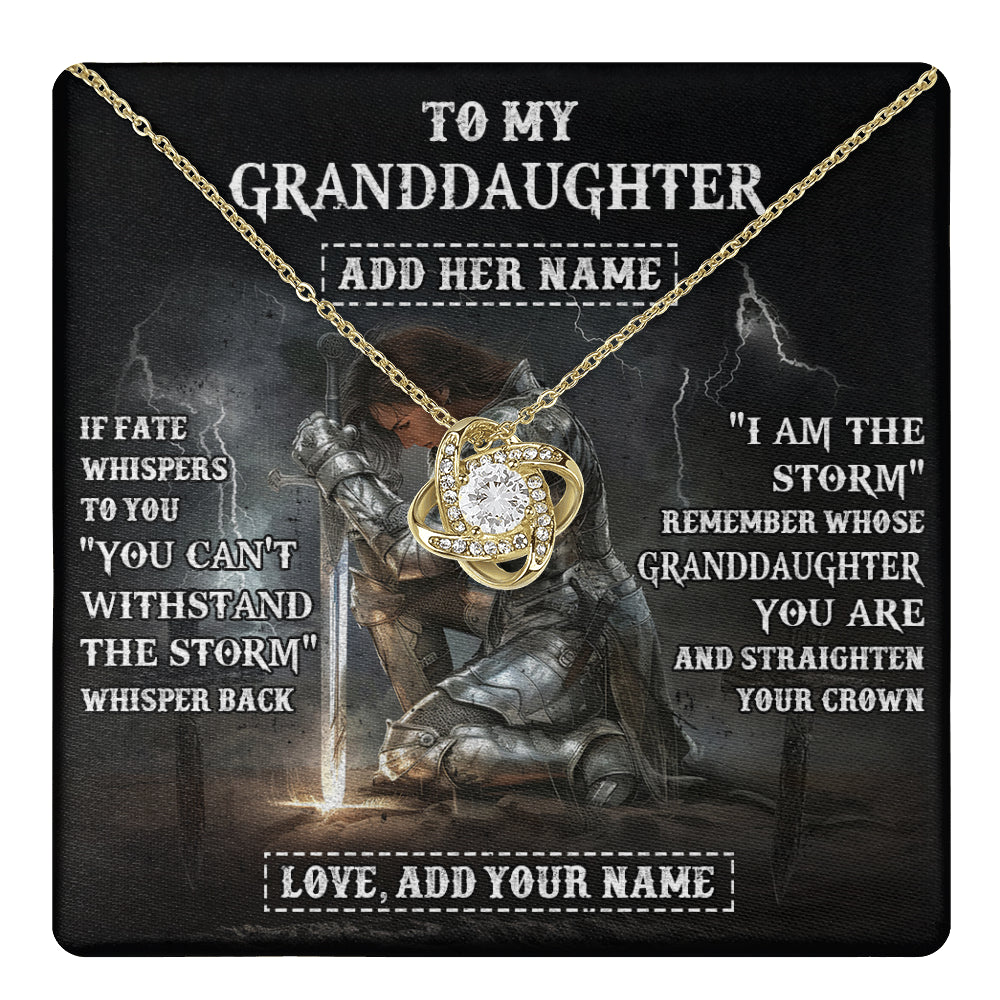 Love Knot Necklace 18K Yellow Gold Finish | 1 | Personalized To My Granddaughter Necklace Women Warrior Knights Templar I Am The Storm Best Granddaughter Birthday Gifts Christmas Gift Box Message Card | teecentury