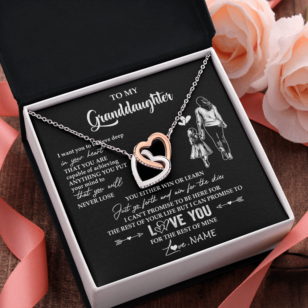 Interlocking Hearts Necklace Stainless Steel & Rose Gold Finish | 2 | Personalized To My Granddaughter Necklace You Will Never Lose From Grandma Gigi Granddaughter Birthday Gifts Christmas Customized Gift Box Message Card | teecentury