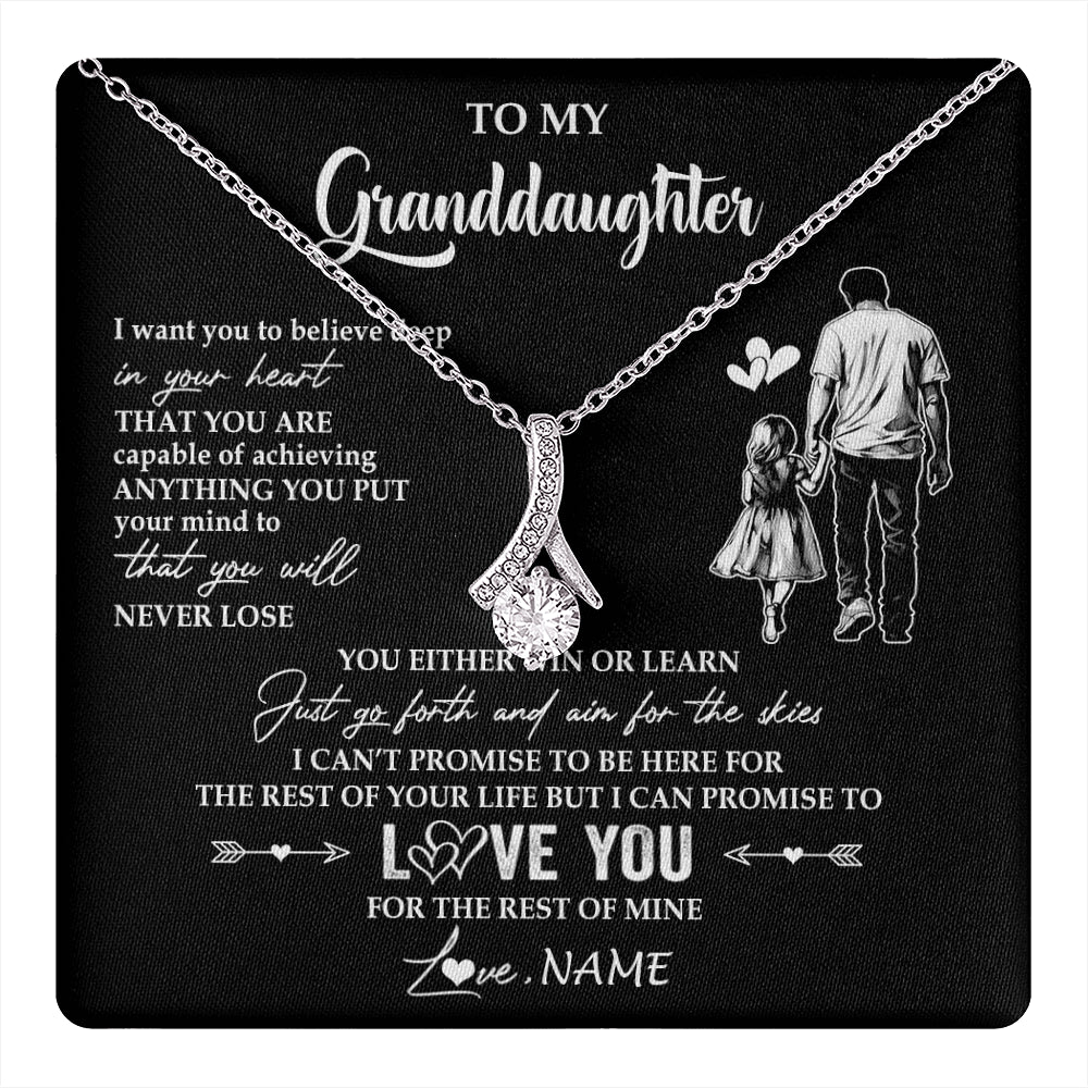 Alluring Beauty Necklace 14K White Gold Finish | 1 | Personalized To My Granddaughter Necklace You Will Never Lose From Grandpa Papa Granddaughter Birthday Gifts Graduation Christmas Gift Box Message Card | teecentury