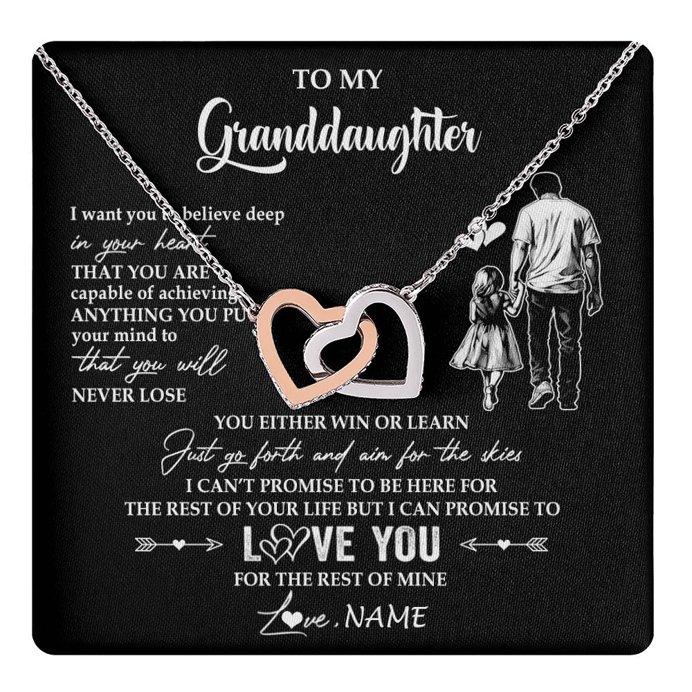 Interlocking Hearts Necklace Stainless Steel & Rose Gold Finish | 1 | Personalized To My Granddaughter Necklace You Will Never Lose From Grandpa Papa Granddaughter Birthday Gifts Graduation Christmas Gift Box Message Card | teecentury