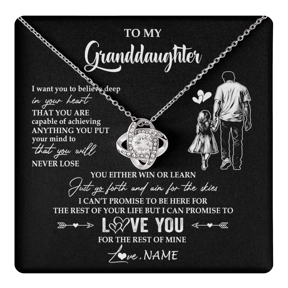 Love Knot Necklace 14K White Gold Finish | 1 | Personalized To My Granddaughter Necklace You Will Never Lose From Grandpa Papa Granddaughter Birthday Gifts Graduation Christmas Gift Box Message Card | teecentury