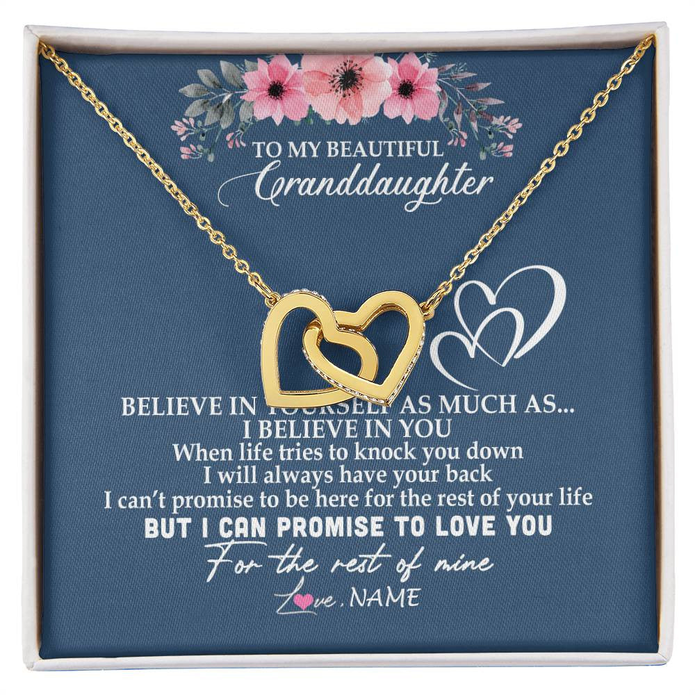 Interlocking Hearts Necklace 18K Yellow Gold Finish | Personalized To My Granddaughter Necklace from Grandma Nana Papa Believe In Yourself Granddaughter Graduation Birthday Customized Message Card | teecentury