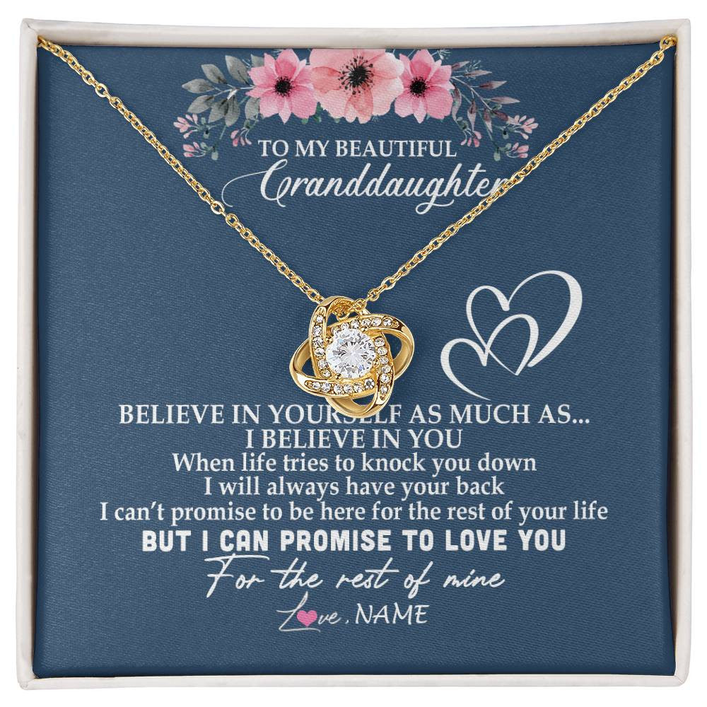 Love Knot Necklace 18K Yellow Gold Finish | Personalized To My Granddaughter Necklace from Grandma Nana Papa Believe In Yourself Granddaughter Graduation Birthday Customized Message Card | teecentury