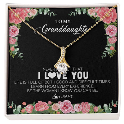 Alluring Beauty Necklace 18K Yellow Gold Finish | Personalized To My Granddaughter Necklace from Grandpa Papa Never Forget I Love You Floral Jewelry for Granddaughter Birthday Christmas Customized Message Card | teecentury