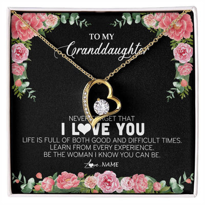 Forever Love Necklace 18K Yellow Gold Finish | Personalized To My Granddaughter Necklace from Grandpa Papa Never Forget I Love You Floral Jewelry for Granddaughter Birthday Christmas Customized Message Card | teecentury
