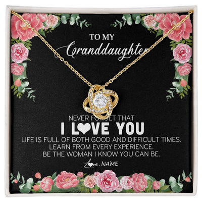 Love Knot Necklace 18K Yellow Gold Finish | Personalized To My Granddaughter Necklace from Grandpa Papa Never Forget I Love You Floral Jewelry for Granddaughter Birthday Christmas Customized Message Card | teecentury