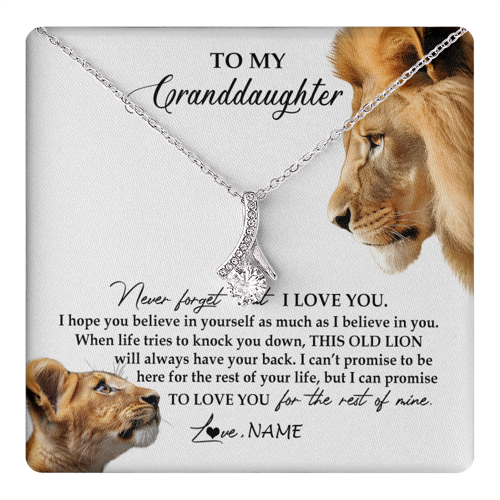 Alluring Beauty Necklace 14K White Gold Finish | 1 | Personalized To My Granddaughter Necklace from Grandpa Papa Never Forget I Love You Lion Jewelry Granddaughter Birthday Christmas Customized Message Card | teecentury