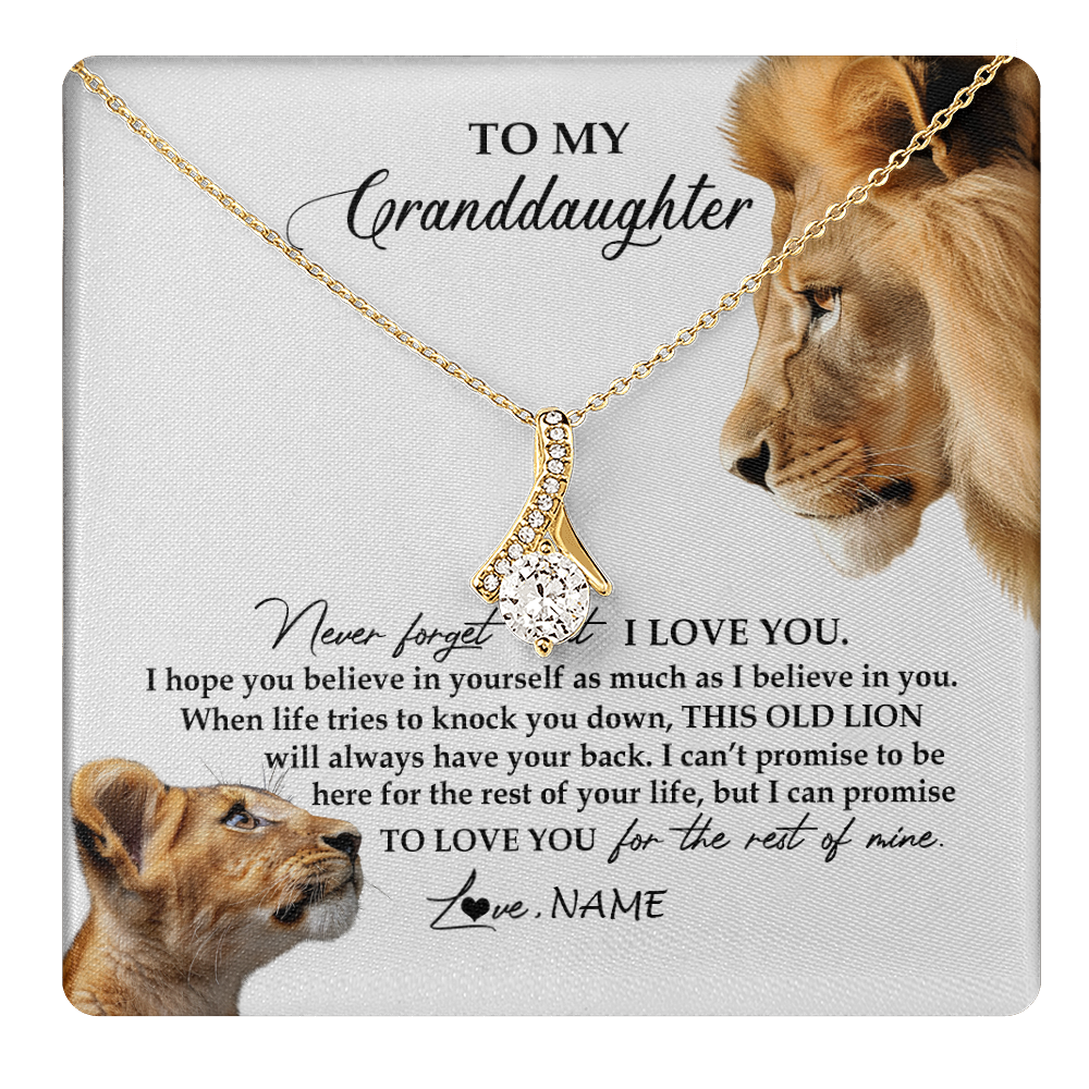 Alluring Beauty Necklace 18K Yellow Gold Finish | 1 | Personalized To My Granddaughter Necklace from Grandpa Papa Never Forget I Love You Lion Jewelry Granddaughter Birthday Christmas Customized Message Card | teecentury