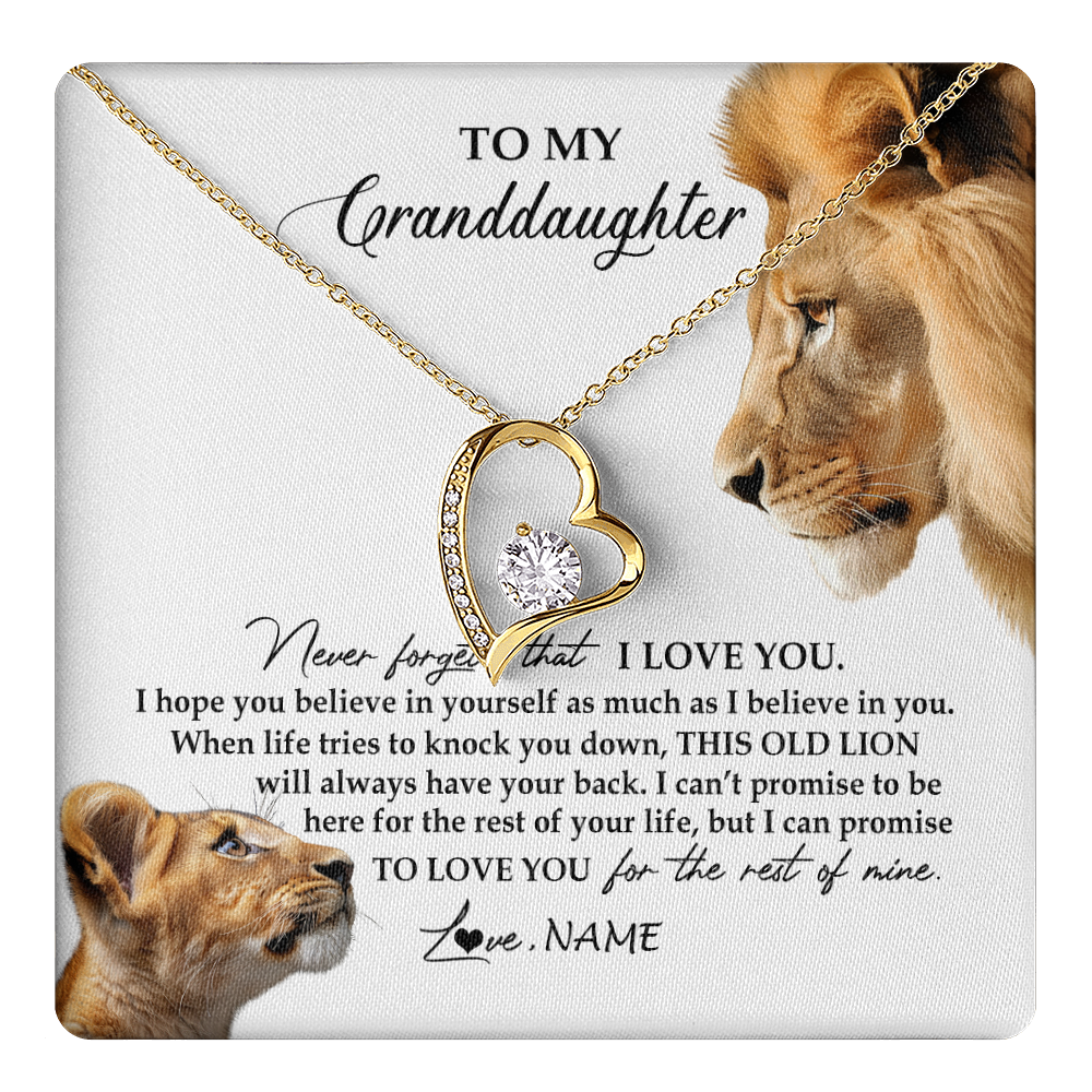 Forever Love Necklace 18K Yellow Gold Finish | 1 | Personalized To My Granddaughter Necklace from Grandpa Papa Never Forget I Love You Lion Jewelry Granddaughter Birthday Christmas Customized Message Card | teecentury