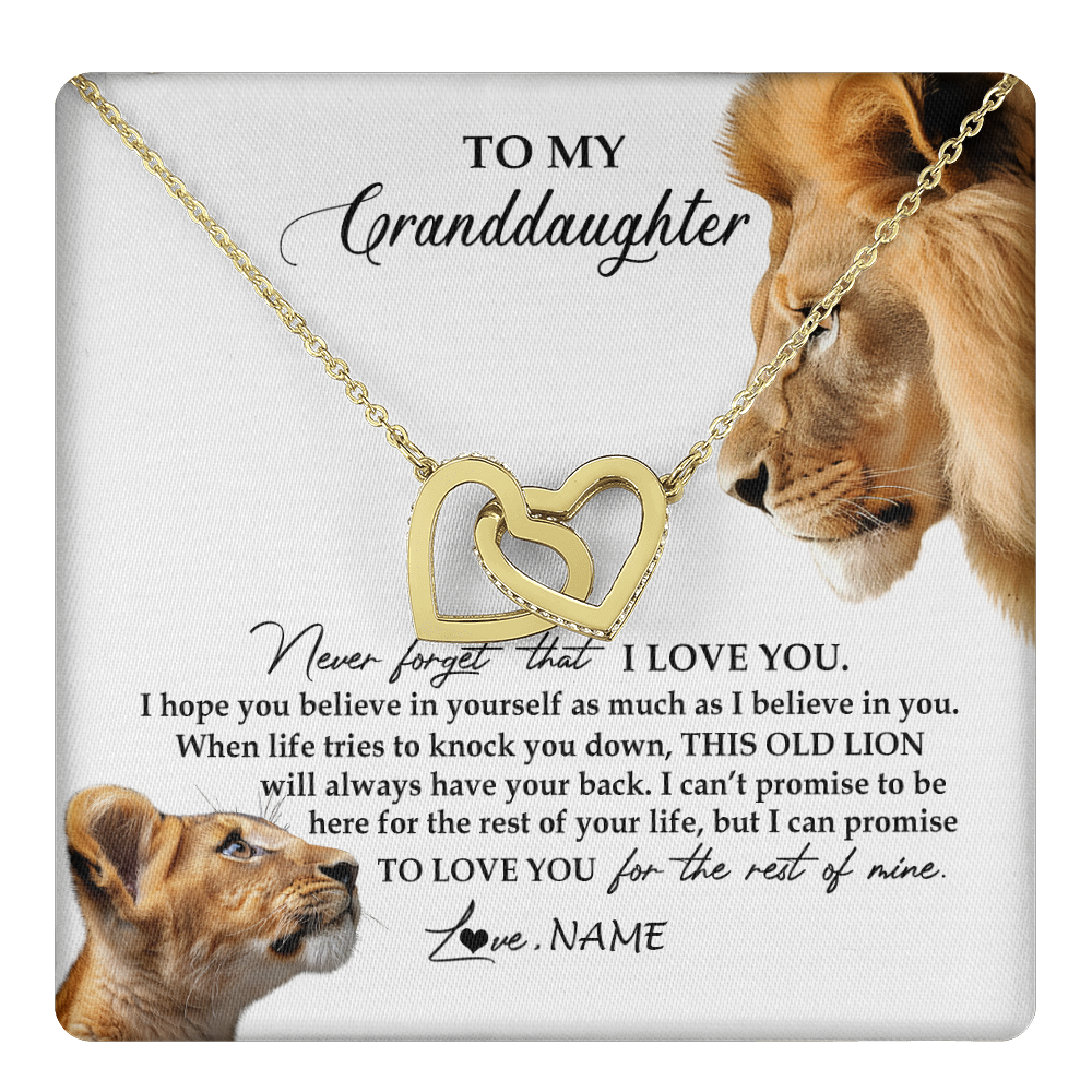 Interlocking Hearts Necklace 18K Yellow Gold Finish | 1 | Personalized To My Granddaughter Necklace from Grandpa Papa Never Forget I Love You Lion Jewelry Granddaughter Birthday Christmas Customized Message Card | teecentury