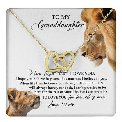 Interlocking Hearts Necklace 18K Yellow Gold Finish | 1 | Personalized To My Granddaughter Necklace from Grandpa Papa Never Forget I Love You Lion Jewelry Granddaughter Birthday Christmas Customized Message Card | teecentury