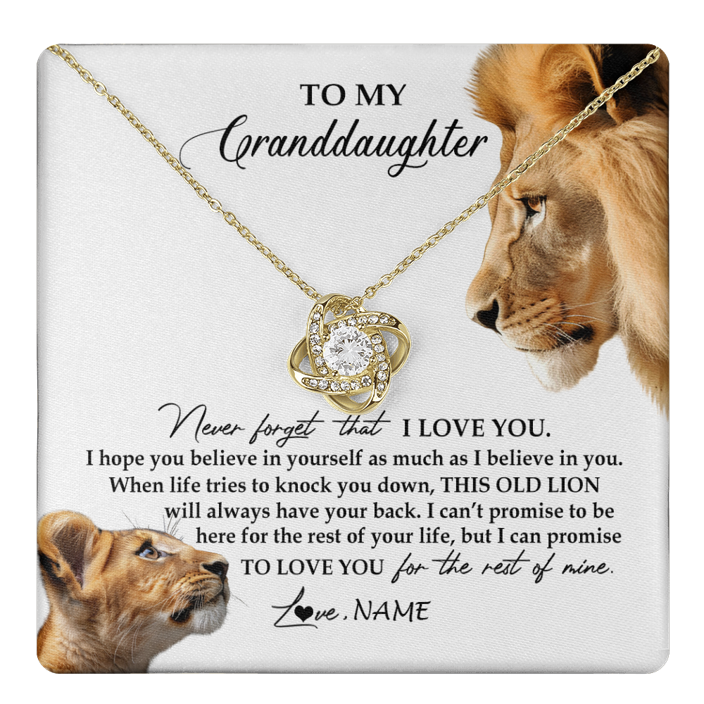 Love Knot Necklace 18K Yellow Gold Finish | 1 | Personalized To My Granddaughter Necklace from Grandpa Papa Never Forget I Love You Lion Jewelry Granddaughter Birthday Christmas Customized Message Card | teecentury
