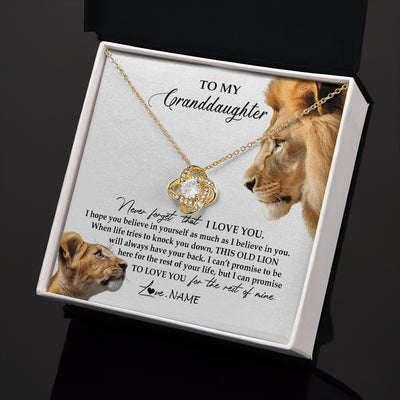 Love Knot Necklace 18K Yellow Gold Finish | 2 | Personalized To My Granddaughter Necklace from Grandpa Papa Never Forget I Love You Lion Jewelry Granddaughter Birthday Christmas Customized Message Card | teecentury
