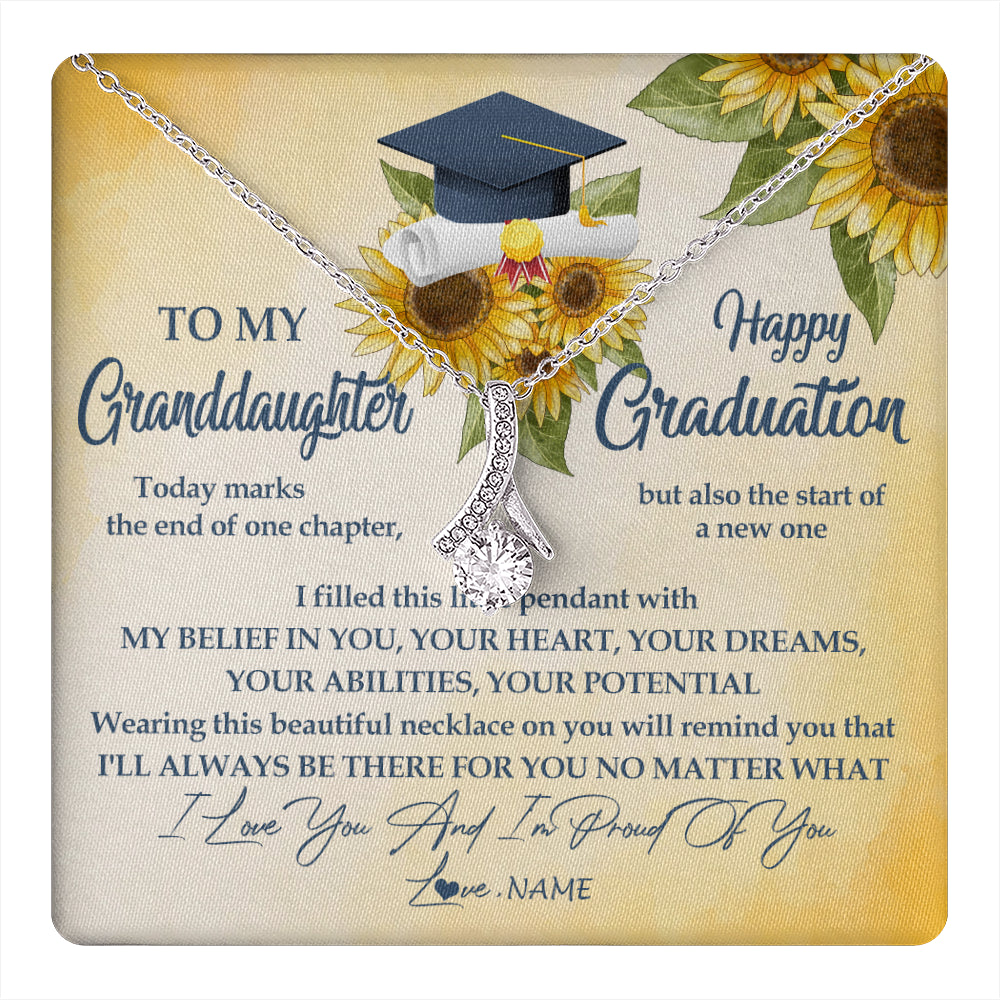 Alluring Beauty Necklace 14K White Gold Finish | 1 | Personalized To My Granddaughter On Her Graduation Day Necklace Flower I Love You I'm Proud Of You Class of 2024 Jewelry Customized Gift Box Message Card | teecentury