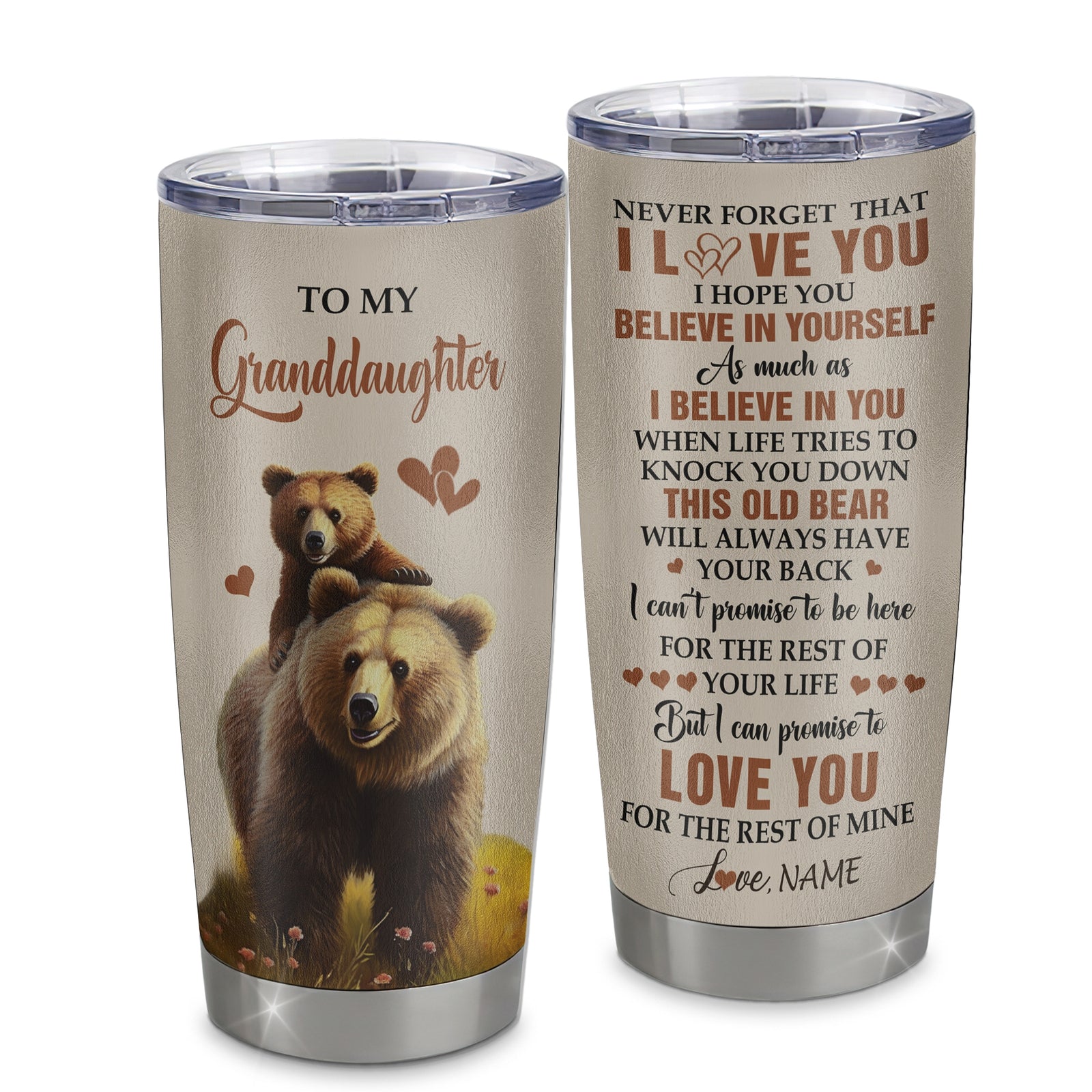 Personalized To My Granddaughter Tumbler From Grandma Grandpa Stainless Steel Cup This Old Bear Love You Granddaughter Birthday Gifts Christmas Custom Travel Mug | teecentury