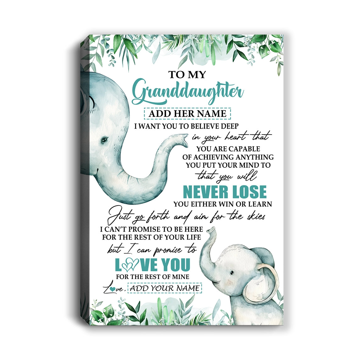Personalized To My Granddaughter Tumbler From Grandma Grandpa You Will Never Lose Elephant Granddaughter Birthday Gifts Christmas Custom Wall Art Print Framed Canvas | teecentury