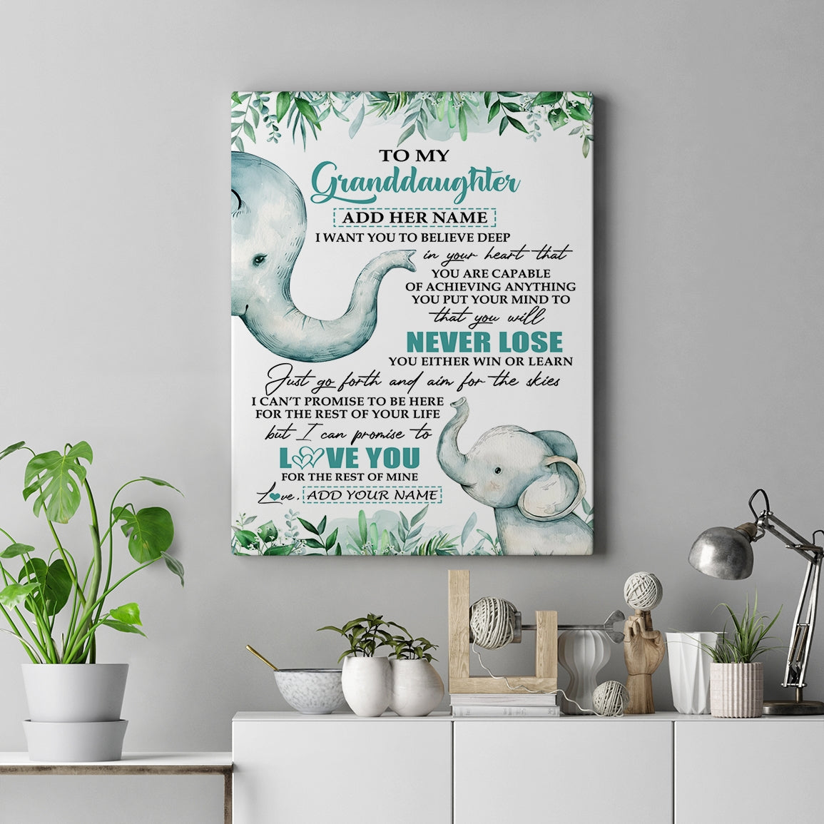 Personalized To My Granddaughter Tumbler From Grandma Grandpa You Will Never Lose Elephant Granddaughter Birthday Gifts Christmas Custom Wall Art Print Framed Canvas | teecentury