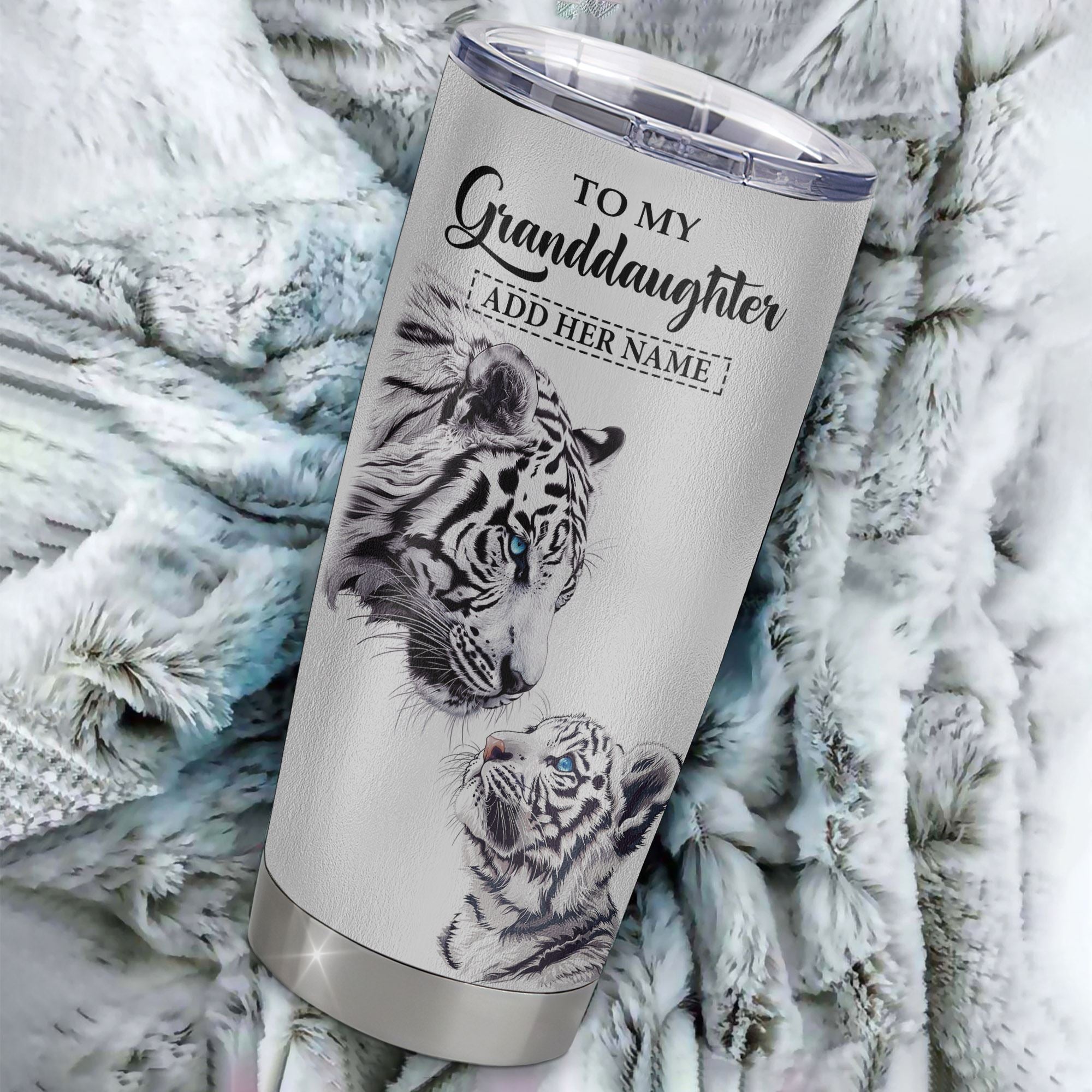 Personalized To My Granddaughter Tumbler From Grandma Grandpa You Will Never Lose White Tiger Granddaughter Birthday Gifts Christmas Custom Cup Travel Mug | teecentury