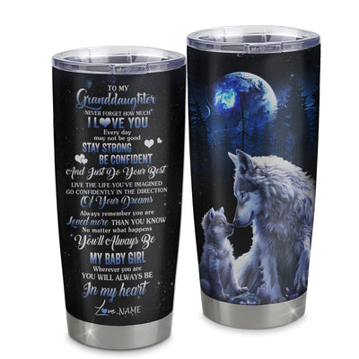 Personalized To My Granddaughter Tumbler From Grandma Nana Stainless Steel Wolf Never Forget How Much I Love You Granddaughter Birthday Christmas Travel Mug | teecentury