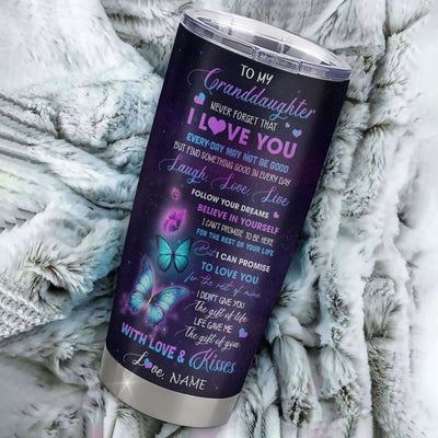 Personalized To My Granddaughter Tumbler From Grandma Papa Stainless Steel Never Forget That I Love You Butterfly Granddaughter Birthday Christmas Travel Mug | teecentury